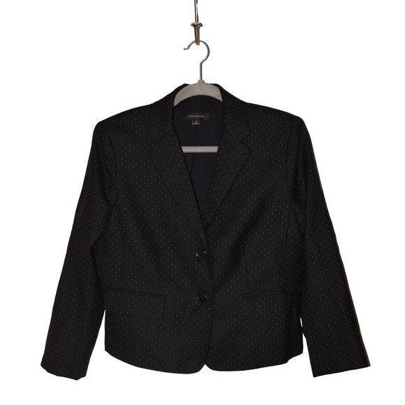 ANN TAYLOR $158 Black Dot Wool‎ Blend Two-Button Blazer Size 8 - Picture 1 of 3